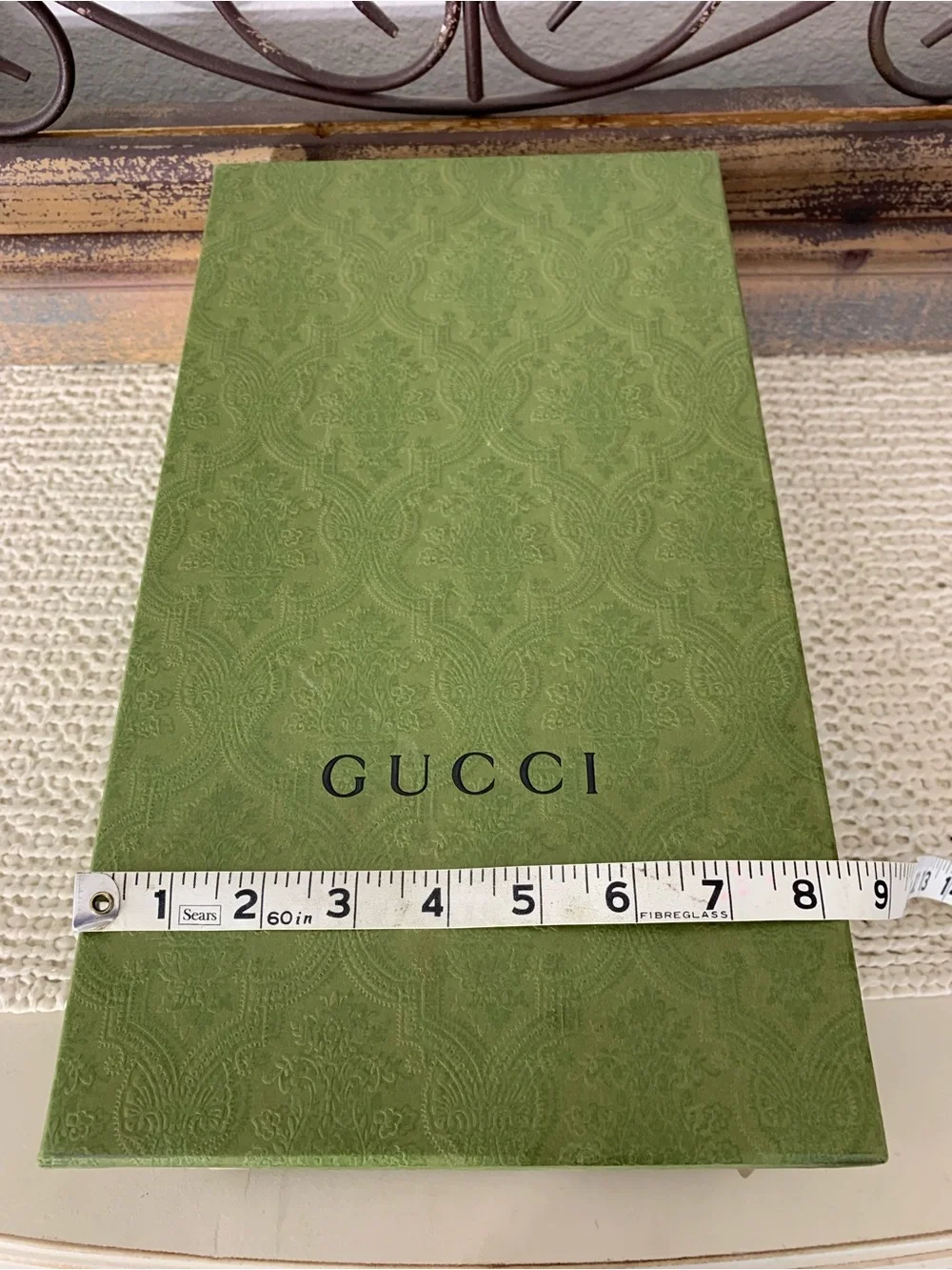 Authentic Gucci Olive Green Embossed Logo Empty Shoe Box, Gift Decor 14.5x8.5x25